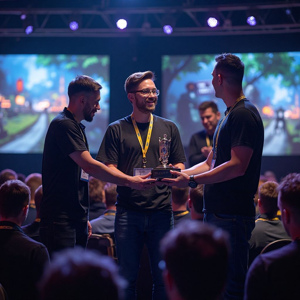 Urban Chicken Runner team receiving award at gaming conference