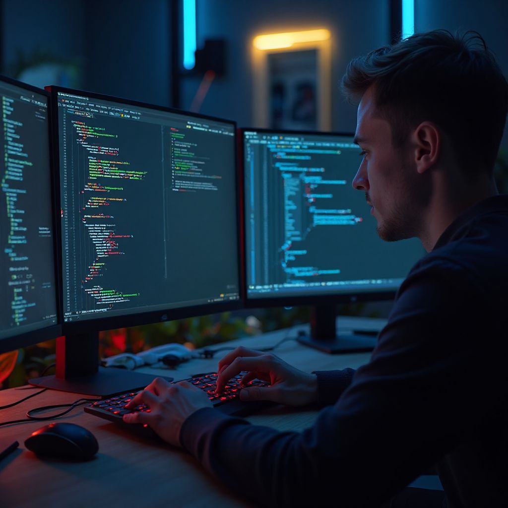Developer working on game code