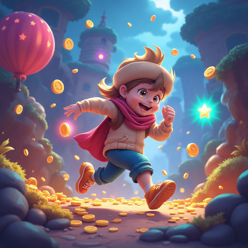 Character collecting coins and power-ups